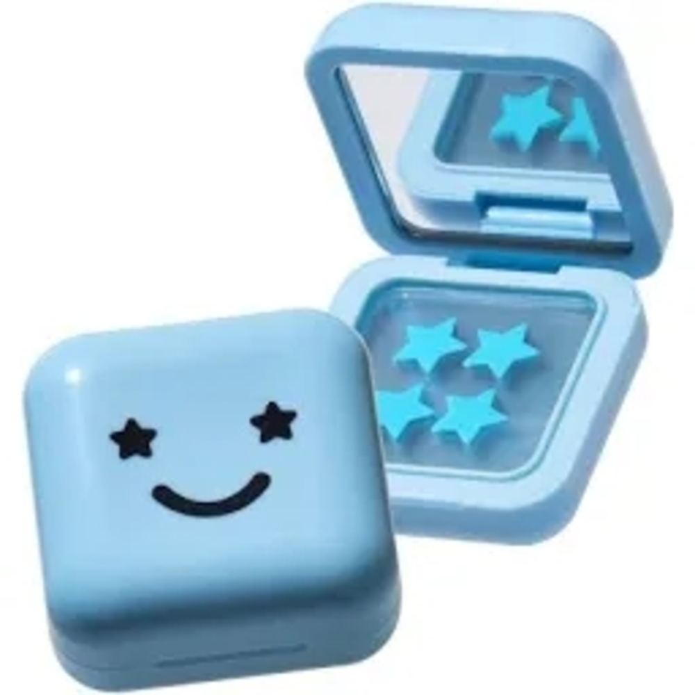 Cute Star Earplugs in Blue Smiley Case